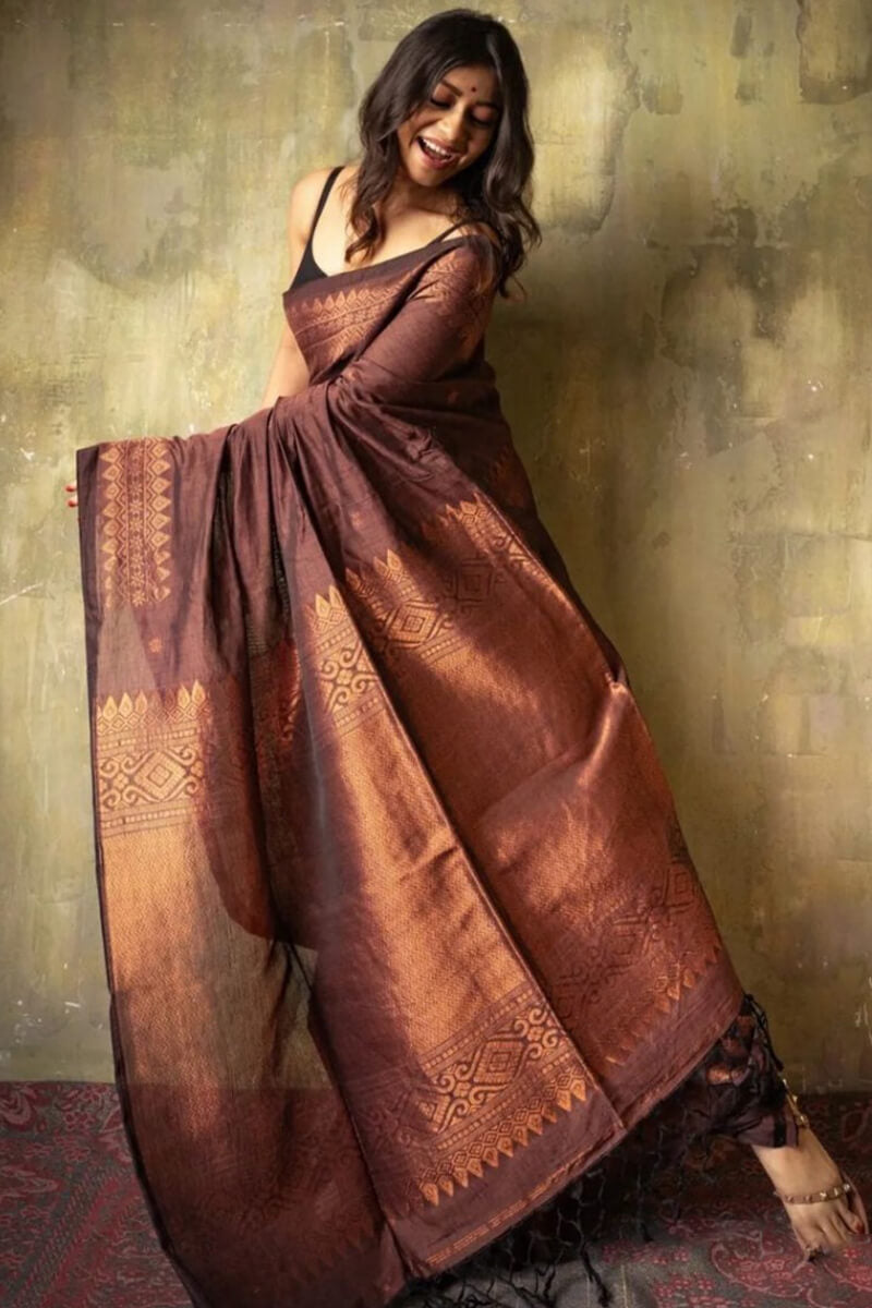 Blooming Brown Soft Silk Saree With Radiant Blouse Piece