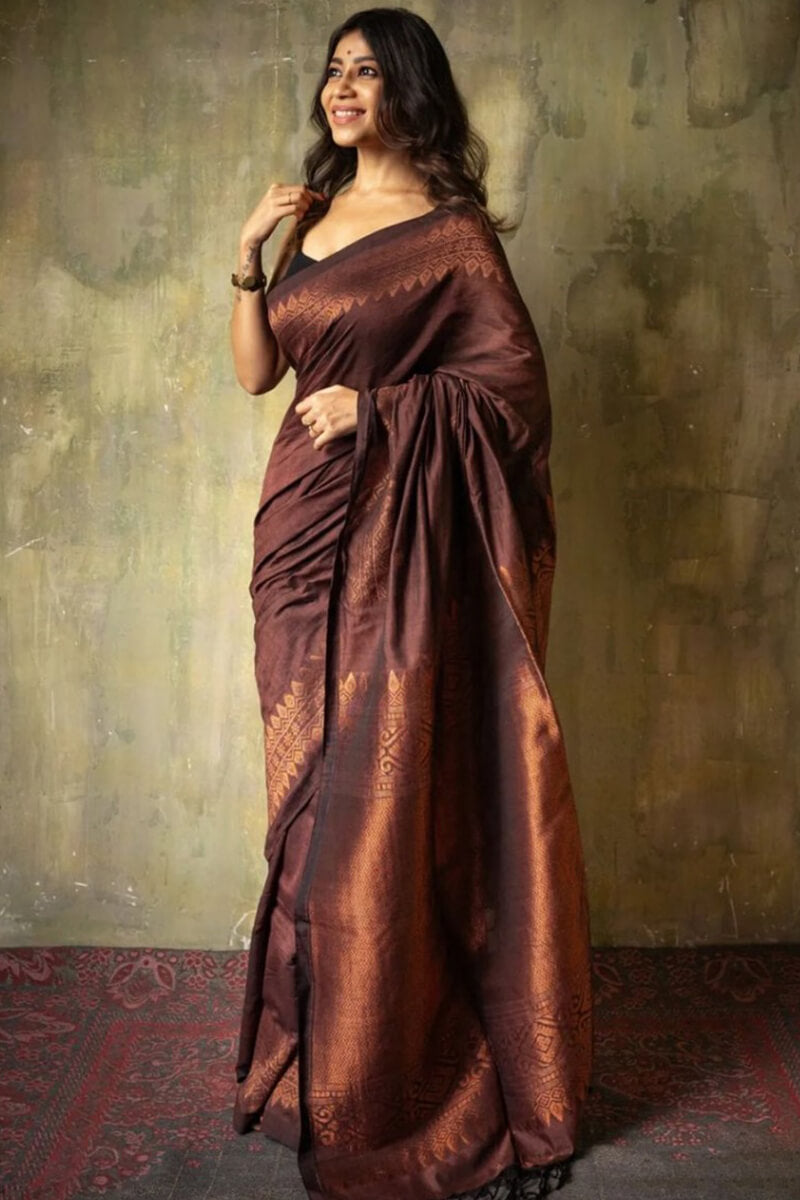 Blooming Brown Soft Silk Saree With Radiant Blouse Piece