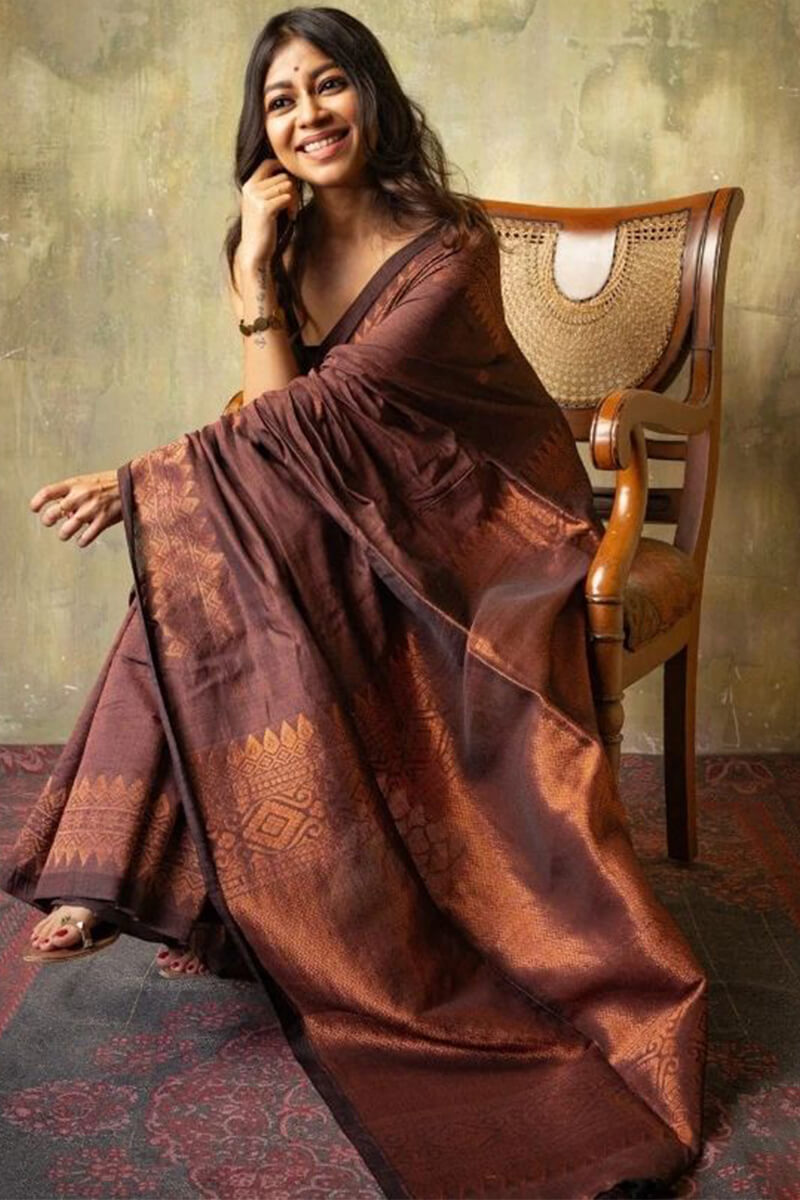 Blooming Brown Soft Silk Saree With Radiant Blouse Piece