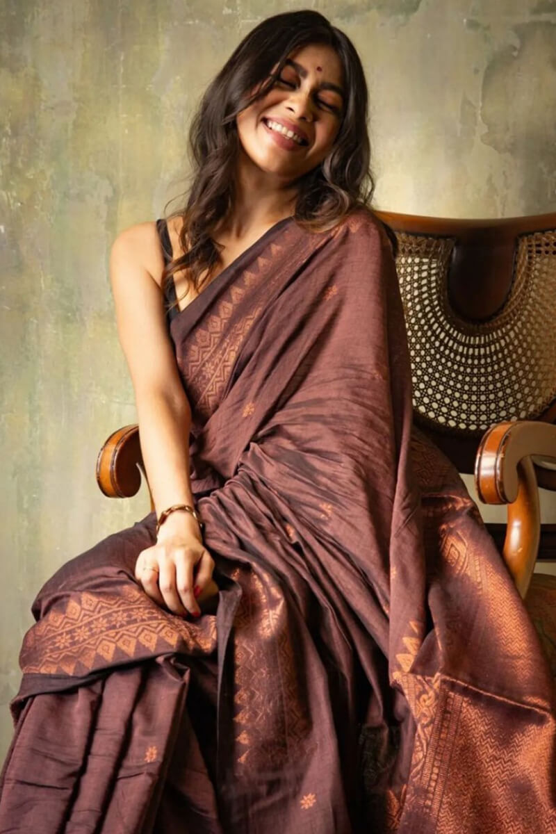 Blooming Brown Soft Silk Saree With Radiant Blouse Piece