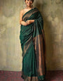 Moiety Dark Green Soft Silk Saree With Woebegone Blouse Piece