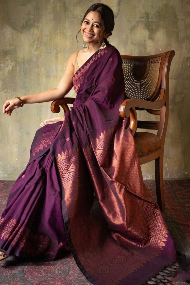 Ratatouille Purple Soft Silk Saree With Sempiternal  Blouse Piece