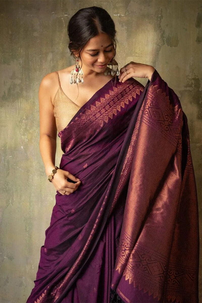 Ratatouille Purple Soft Silk Saree With Sempiternal  Blouse Piece