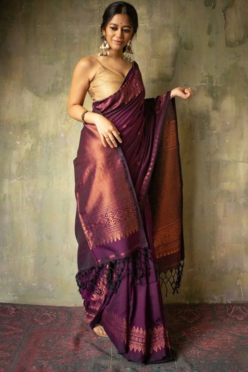 Ratatouille Purple Soft Silk Saree With Sempiternal  Blouse Piece