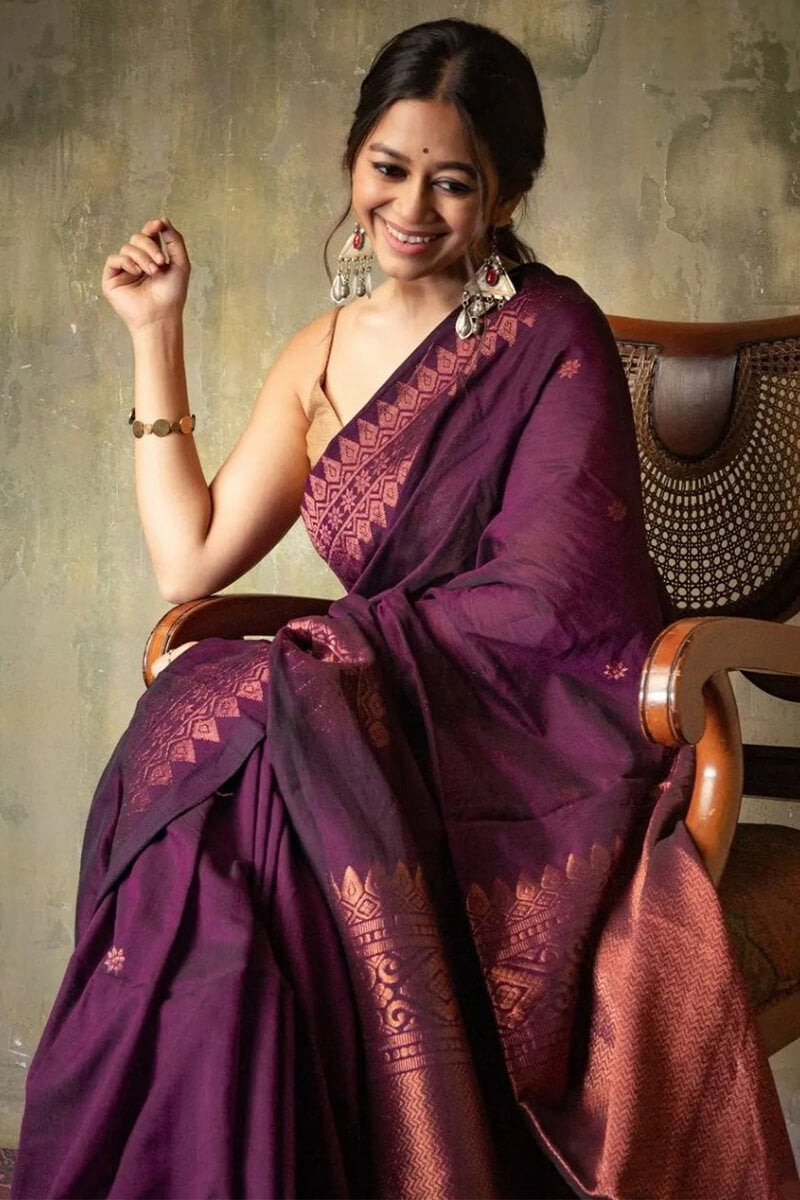 Ratatouille Purple Soft Silk Saree With Sempiternal  Blouse Piece