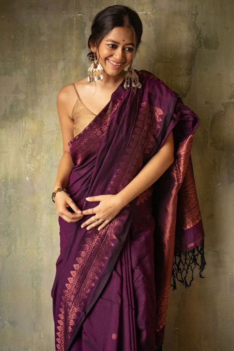 Ratatouille Purple Soft Silk Saree With Sempiternal  Blouse Piece