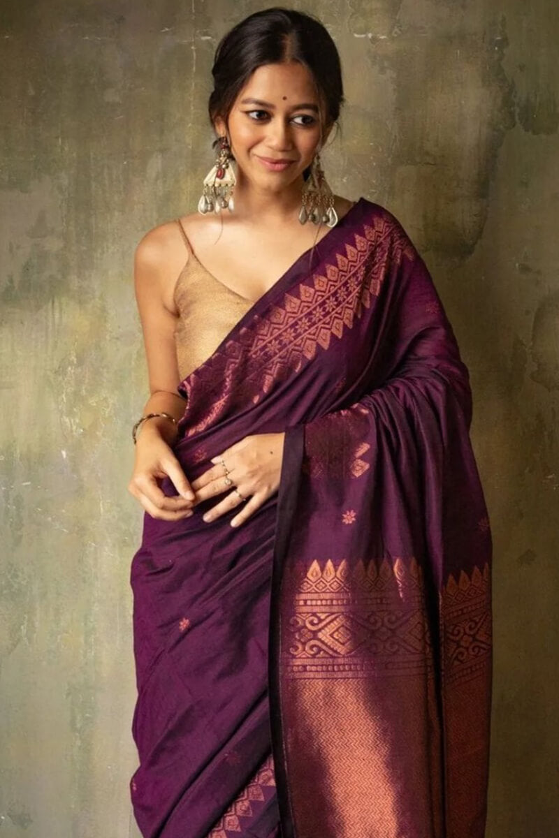 Ratatouille Purple Soft Silk Saree With Sempiternal  Blouse Piece