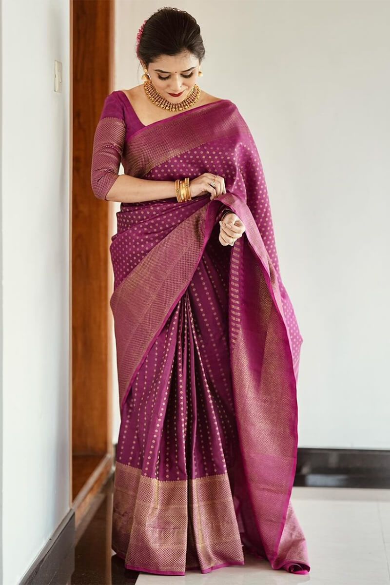 Smashing Purple Soft Silk Saree With Enchanting Blouse Piece