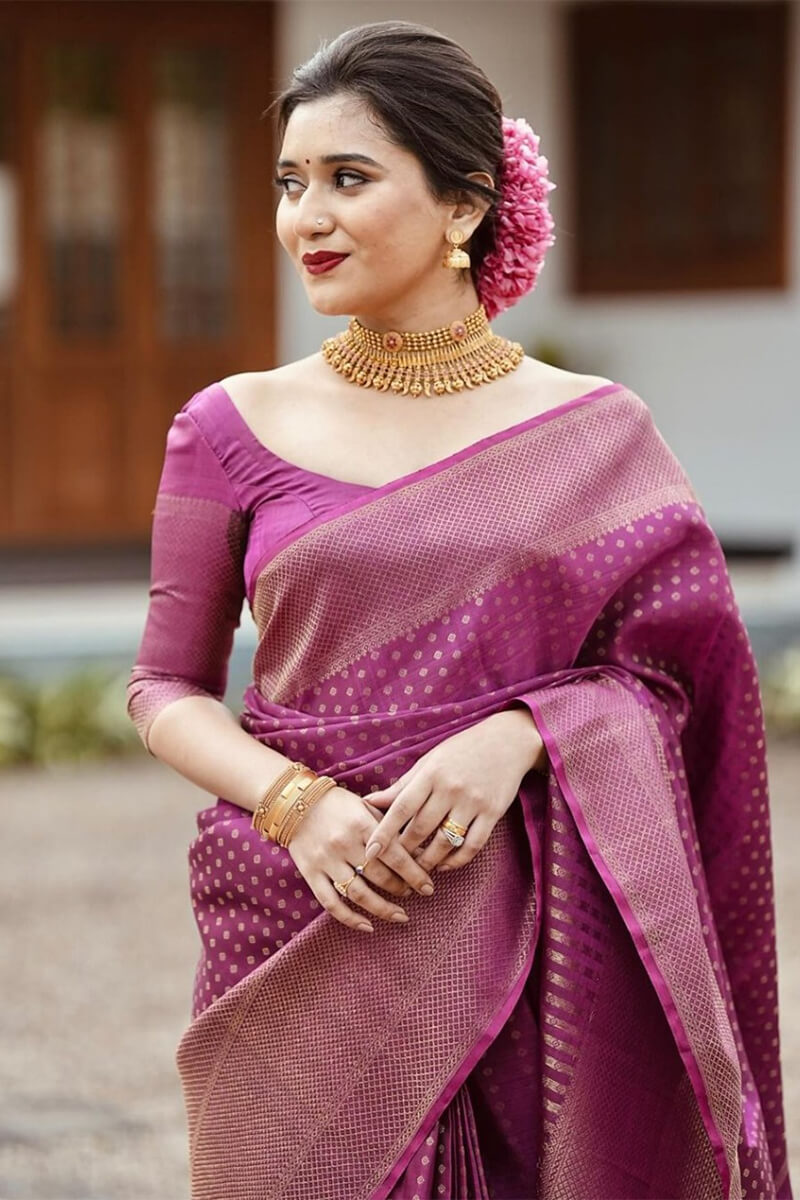 Smashing Purple Soft Silk Saree With Enchanting Blouse Piece