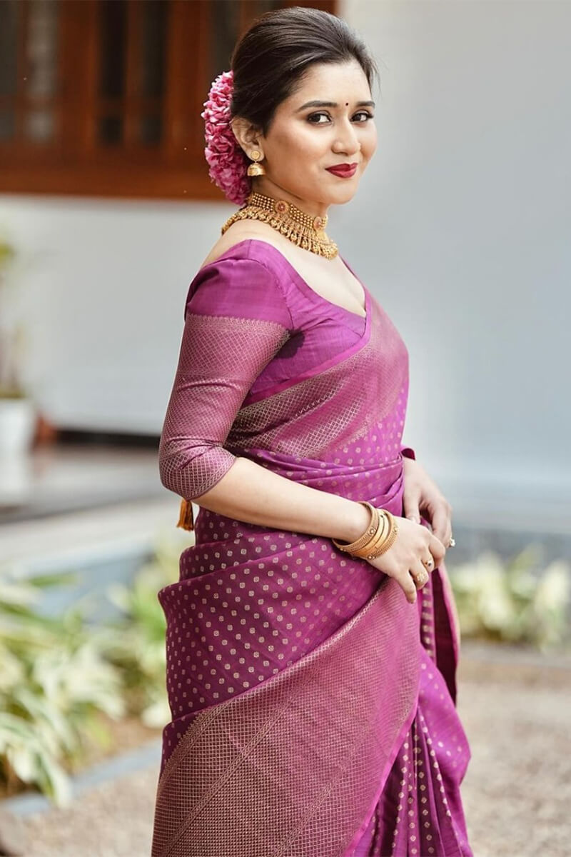 Smashing Purple Soft Silk Saree With Enchanting Blouse Piece