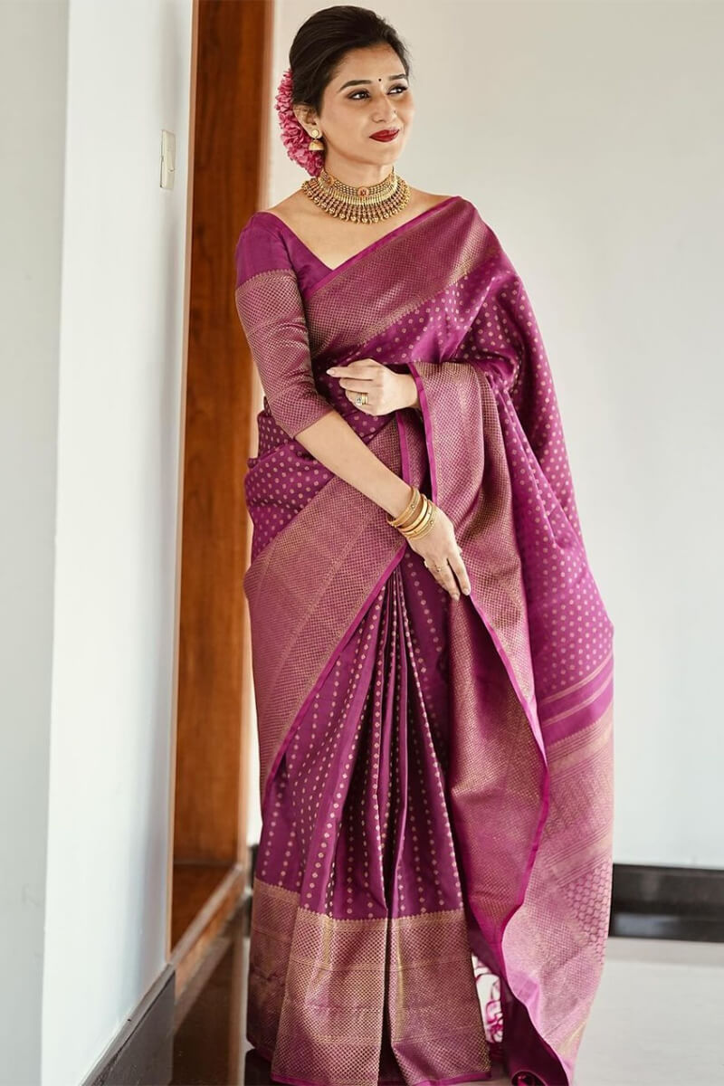 Smashing Purple Soft Silk Saree With Enchanting Blouse Piece