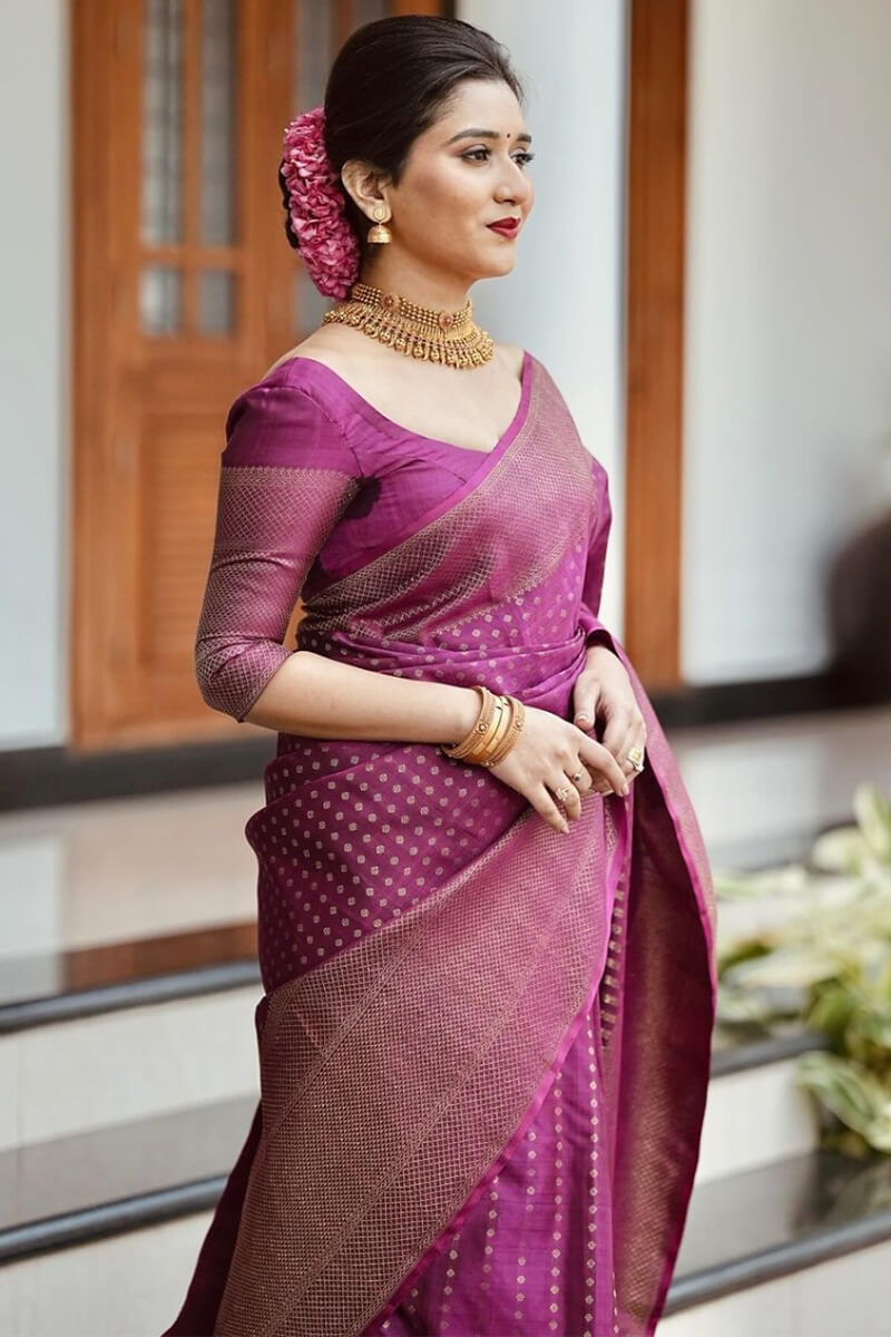 Smashing Purple Soft Silk Saree With Enchanting Blouse Piece