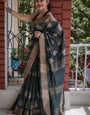 Glamorous Black Linen Silk Saree With Panache Blouse Piece