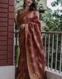 Majestic Brown Linen Silk Saree With Supernal Blouse Piece