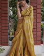 Bucolic Mustard Linen Silk Saree With Traditional Blouse Piece