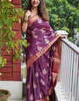 Amiable Purple Linen Silk Saree With Magnetic Blouse Piece