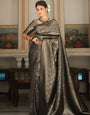 Blooming Black Soft Silk Saree With Opulent Blouse Piece