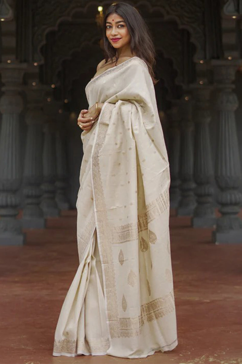 Propinquity Beige Linen Silk Saree With Delectable Blouse Piece