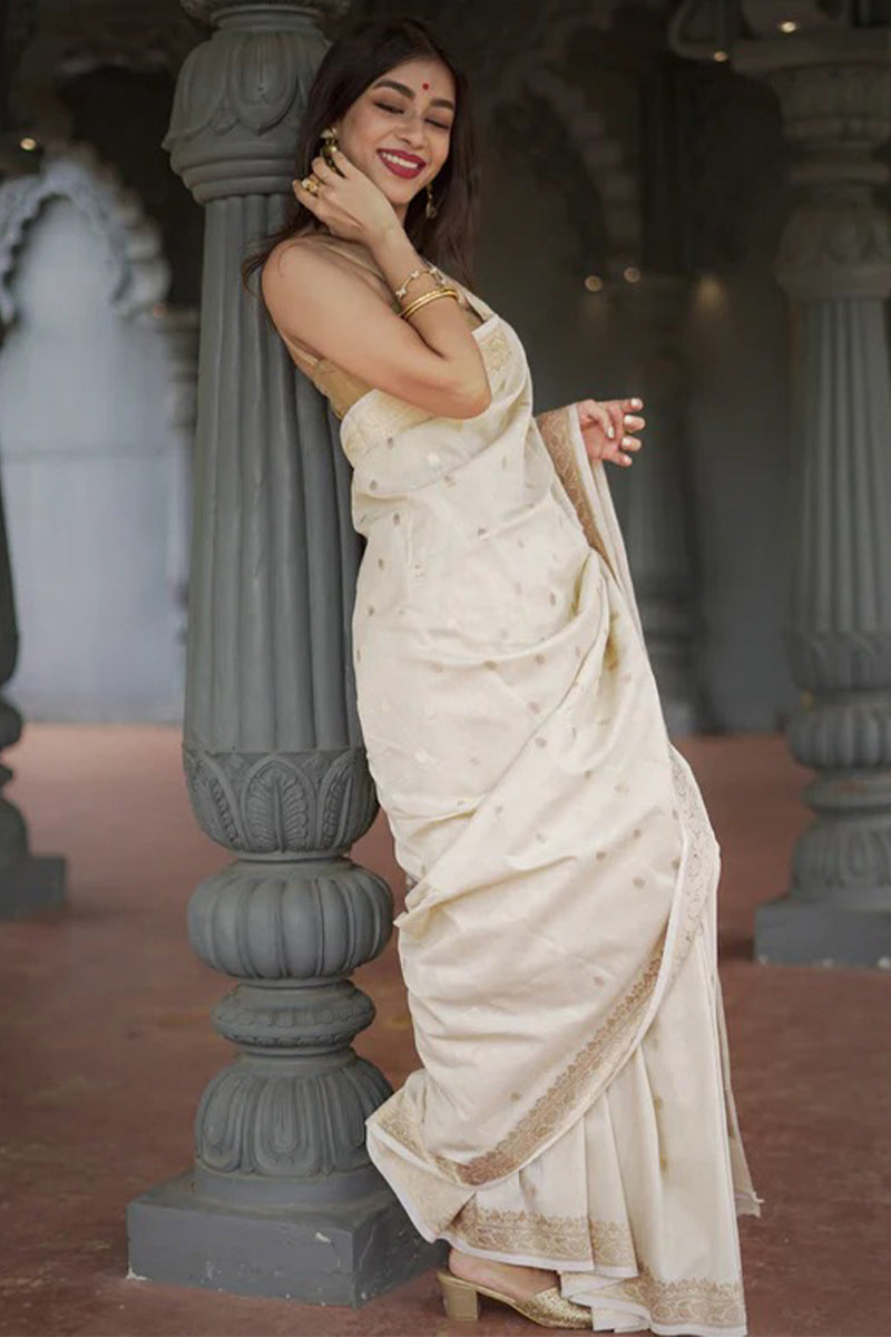 Propinquity Beige Linen Silk Saree With Delectable Blouse Piece