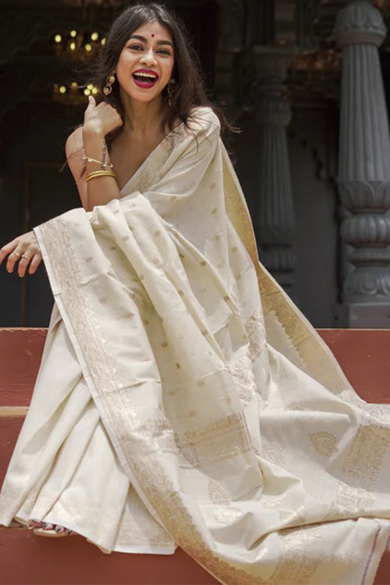 Propinquity Beige Linen Silk Saree With Delectable Blouse Piece