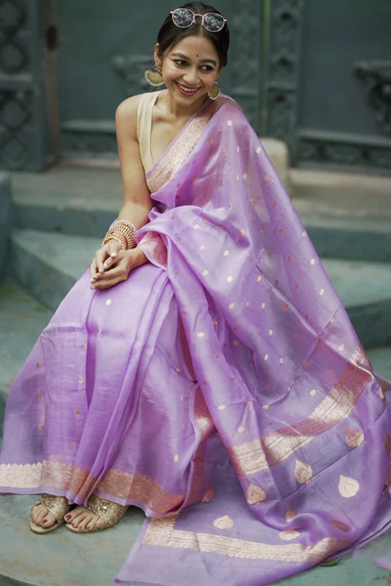 Smashing Lavender Linen Silk Saree With Fantabulous Blouse Piece