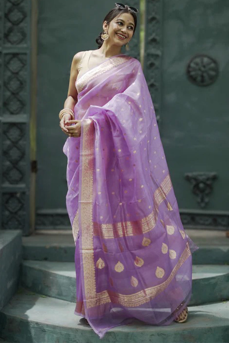 Smashing Lavender Linen Silk Saree With Fantabulous Blouse Piece