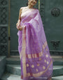 Smashing Lavender Linen Silk Saree With Fantabulous Blouse Piece