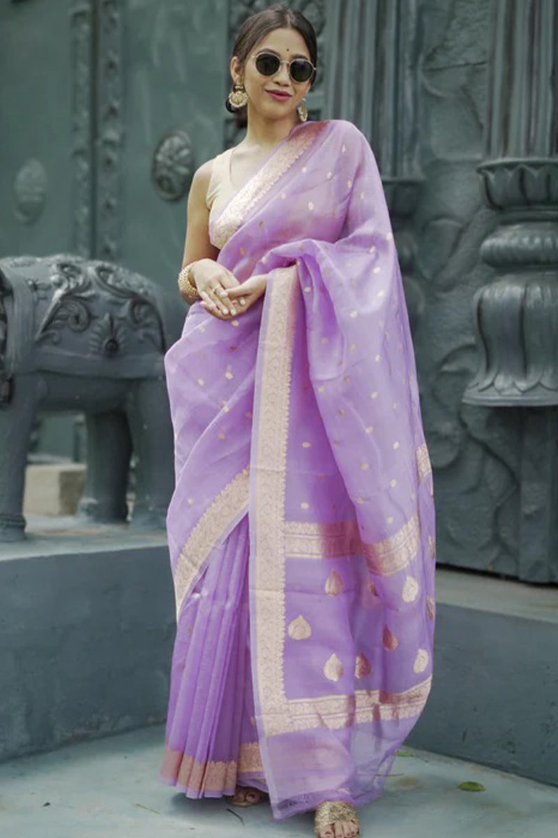 Smashing Lavender Linen Silk Saree With Fantabulous Blouse Piece