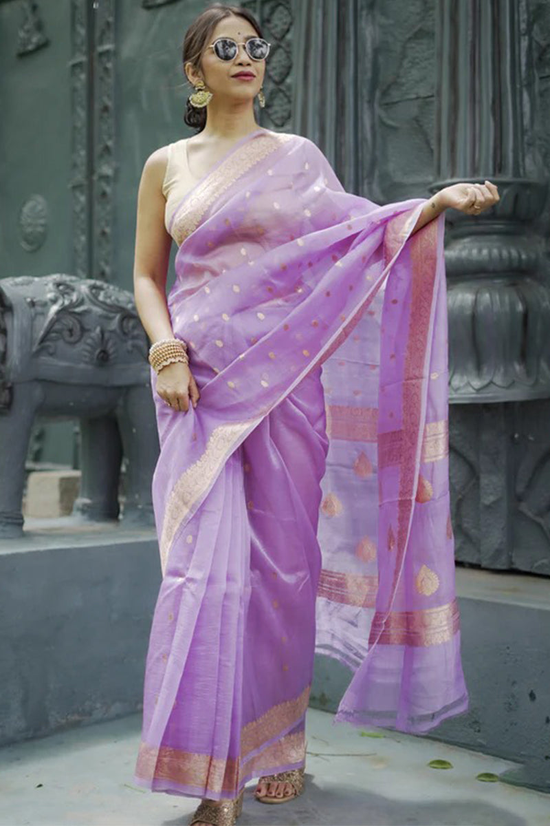 Smashing Lavender Linen Silk Saree With Fantabulous Blouse Piece