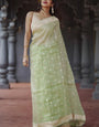 Enthralling Pista Linen Silk Saree With Aplomb Blouse Piece