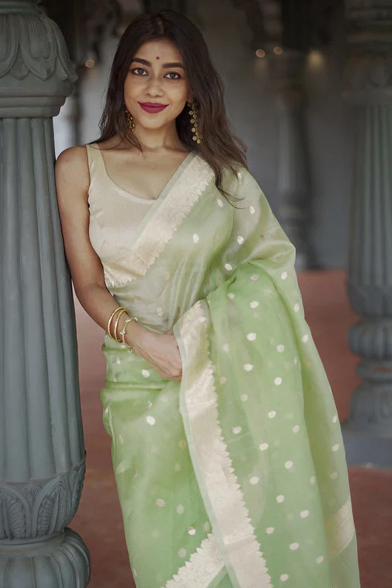 Enthralling Pista Linen Silk Saree With Aplomb Blouse Piece