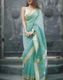 Luminous Turquoise Linen Silk Saree With Ravishing Blouse Piece