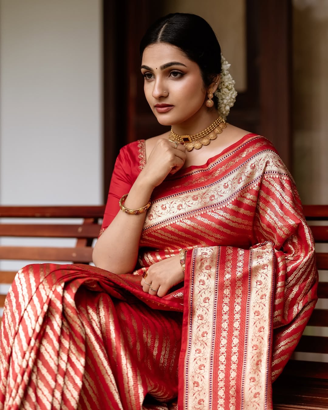 Stylish Red Soft Silk Saree With Adorning Blouse Piece