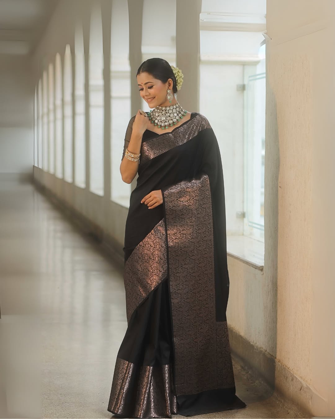 Surpassing Black Soft Silk Saree With Breathtaking Blouse Piece