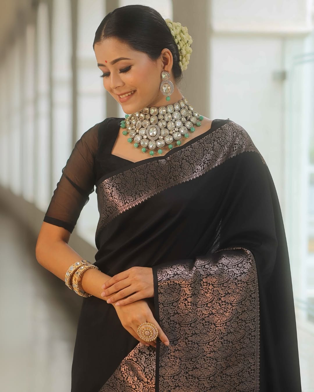 Surpassing Black Soft Silk Saree With Breathtaking Blouse Piece