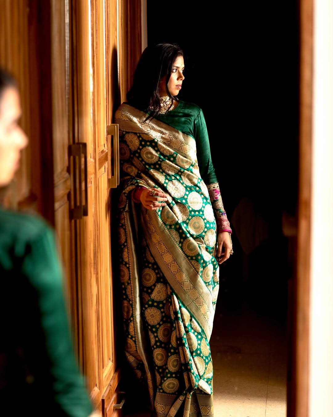 Beauteous Dark Green Soft Silk Saree With Demure Blouse Piece