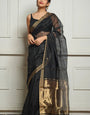 Ideal Black Cotton Silk Saree With Exceptional Blouse Piece
