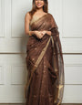 Fancifull Brown Cotton Silk Saree With Ethereal Blouse Piece