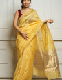 Deserving Yellow Cotton Silk Saree With Divine Blouse Piece