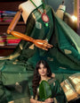 Opulent Dark Green Soft Banarasi Silk Saree With Inimitable Blouse Piece