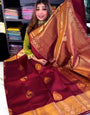 Amiable Wine Soft Banarasi Silk Saree With Exceptional Blouse Piece