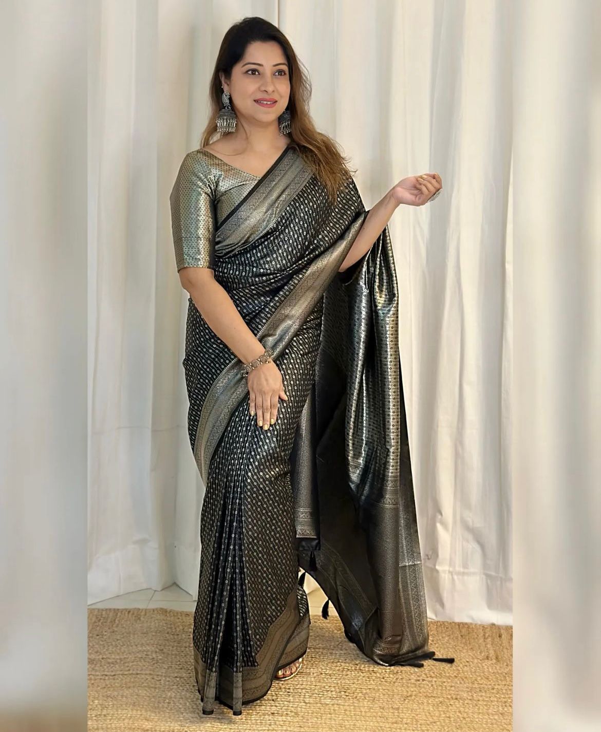 Rhapsody Black Soft Silk Saree With Grandiose Blouse Piece