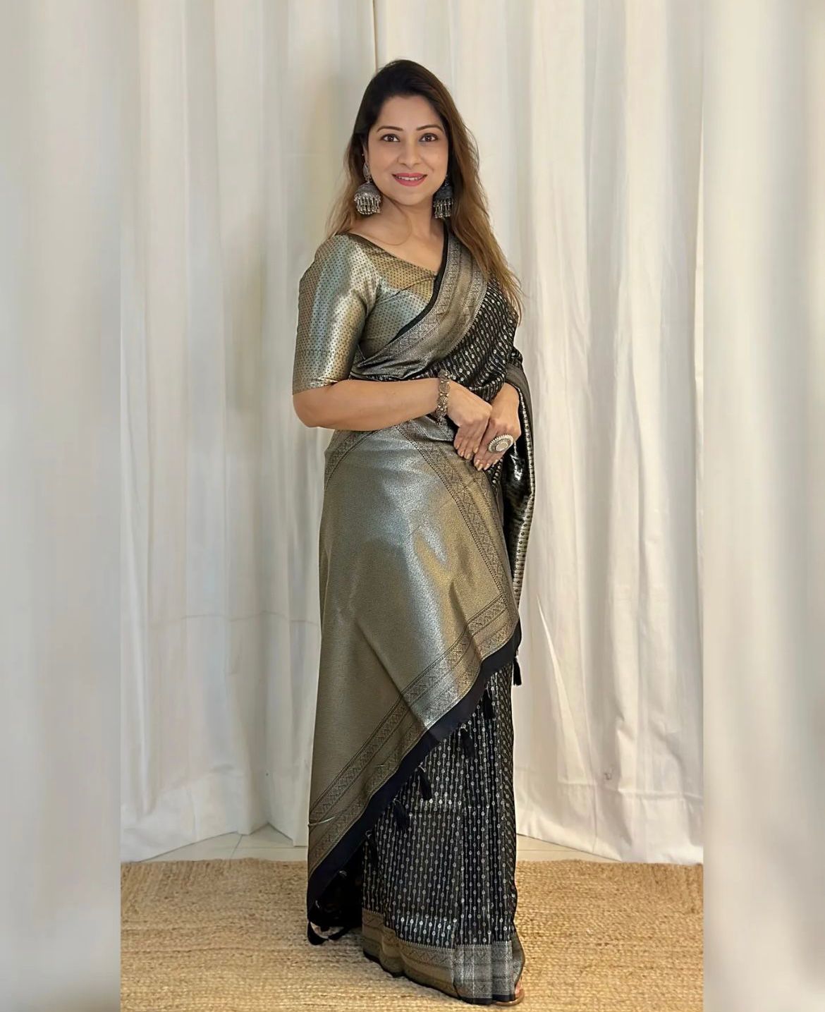 Rhapsody Black Soft Silk Saree With Grandiose Blouse Piece