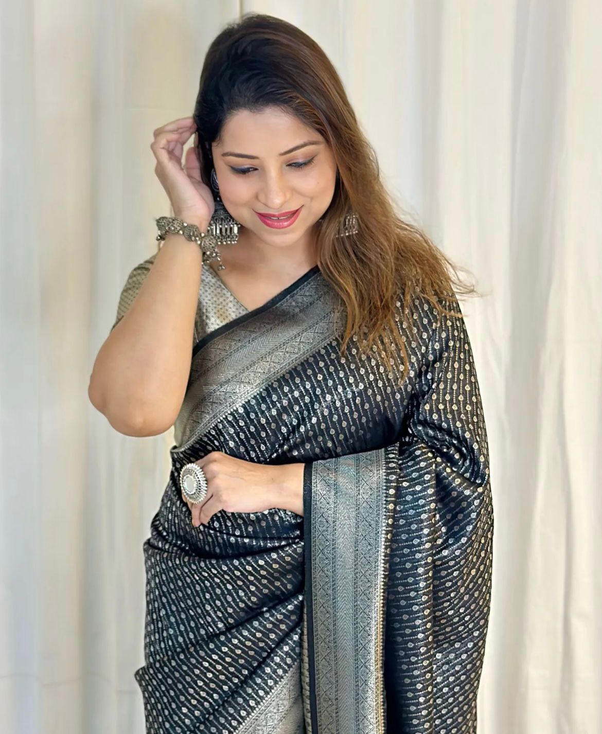 Rhapsody Black Soft Silk Saree With Grandiose Blouse Piece