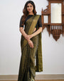 Tremendous Black Soft Silk Saree With Profuse Blouse Piece