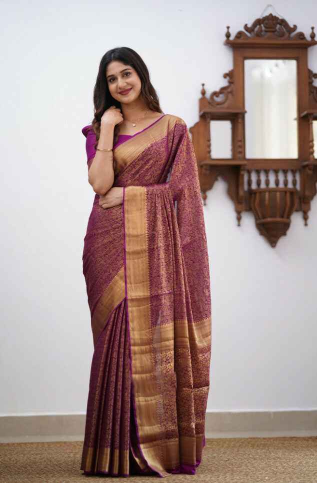 Proficient Purple Soft Silk Saree With Effulgent Blouse Piece