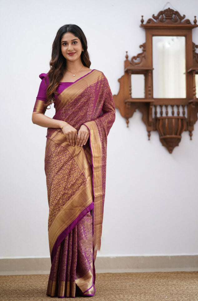 Proficient Purple Soft Silk Saree With Effulgent Blouse Piece