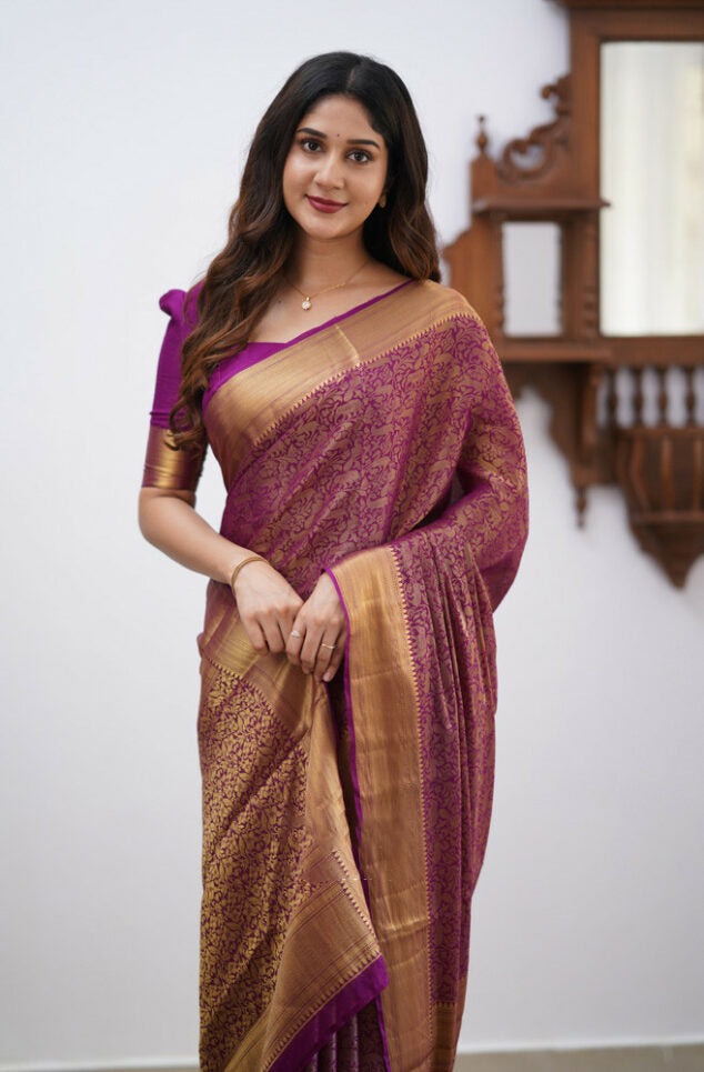 Proficient Purple Soft Silk Saree With Effulgent Blouse Piece