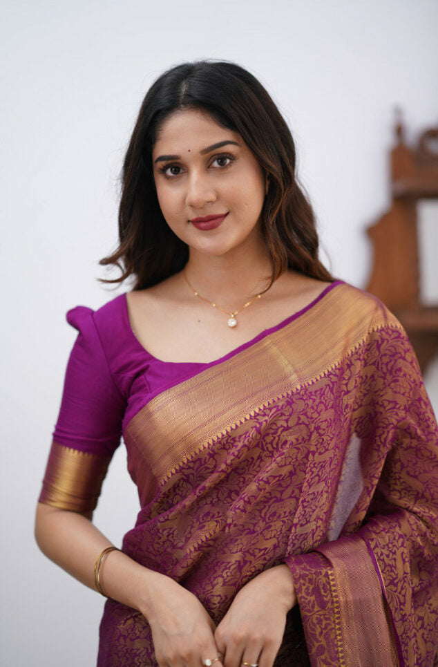 Proficient Purple Soft Silk Saree With Effulgent Blouse Piece