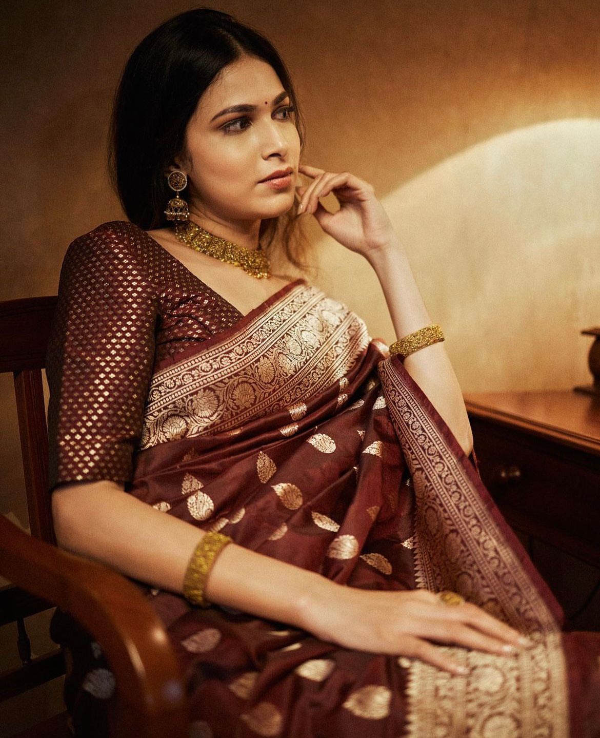 Luxuriant Brown Soft Silk Saree With Desiring Blouse Piece